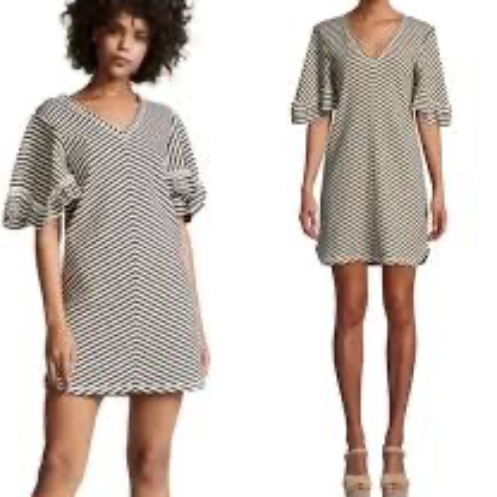 See By Chloe dress stripe flutter sleeve knit mini beige Small